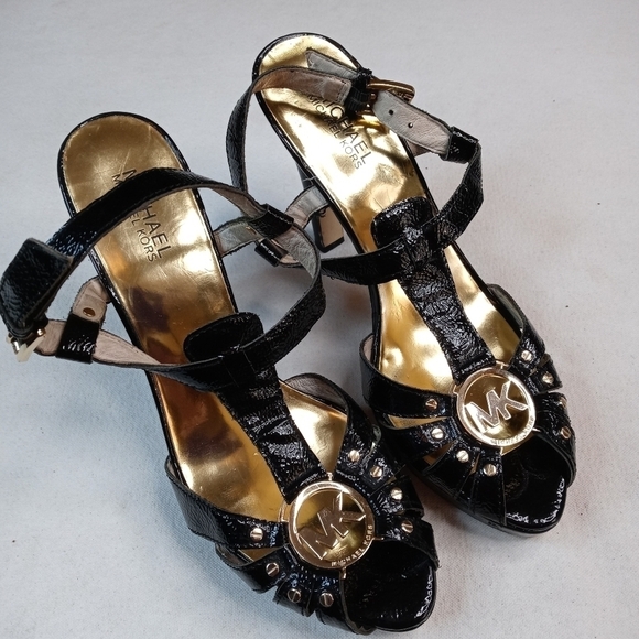Michael Kors Black Patent Lthr Platform Open Toe B - Picture 5 of 10